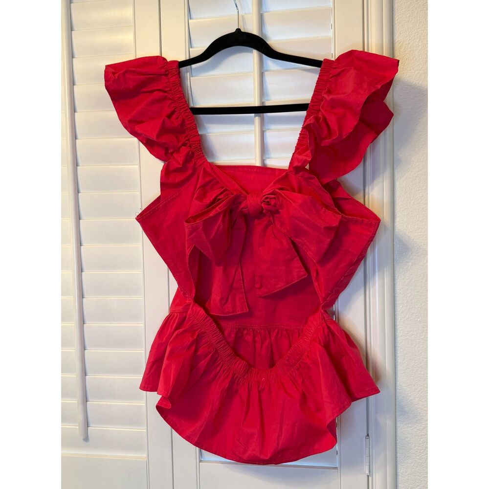 Who's That Girl Pink Ruffle Open Back Peplum Crop Top Blouse Size M